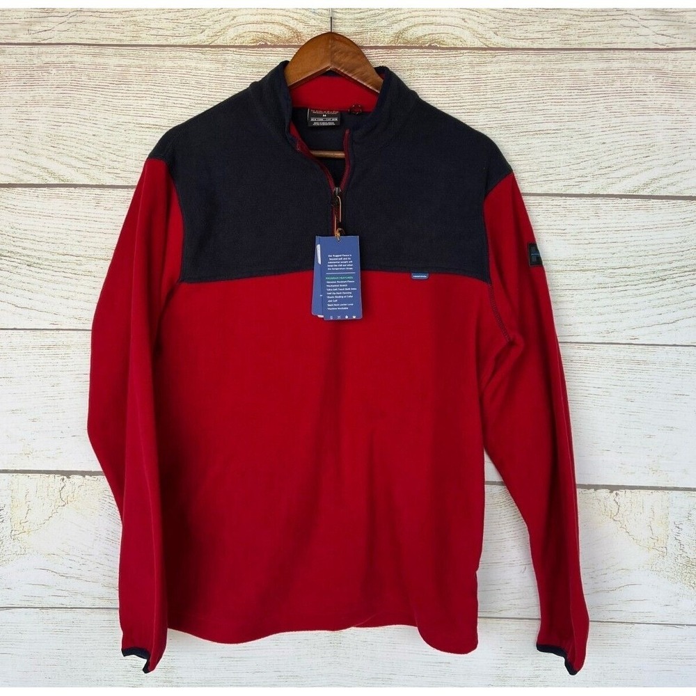 Hawke & Co Shirt Mens Size Medium Blue & Red Fleece Zip Neck Jacket New